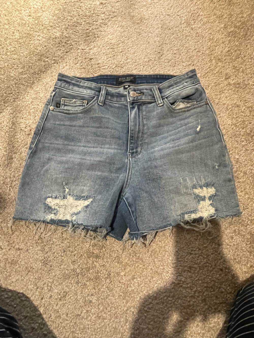 Judy Blue Distressed Mid Wash Denim Jean Shorts